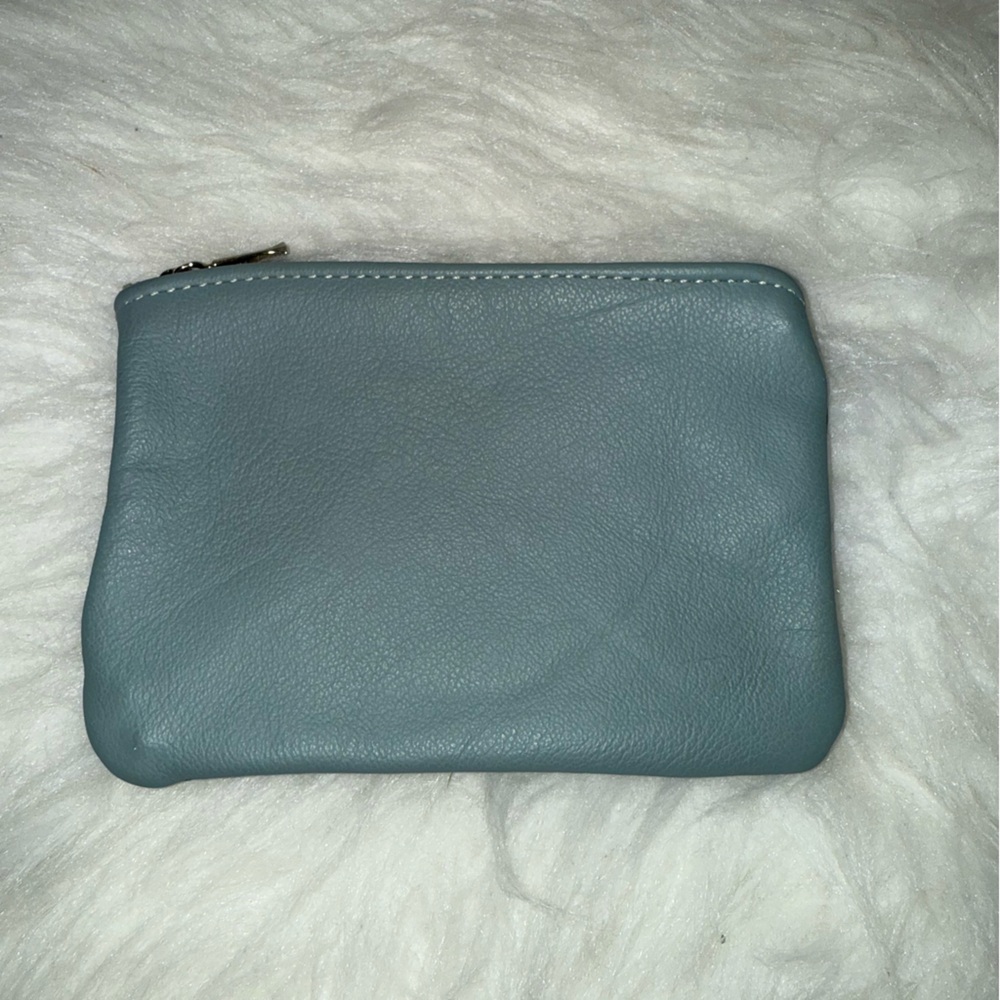 Blue Leather Zip Pouch